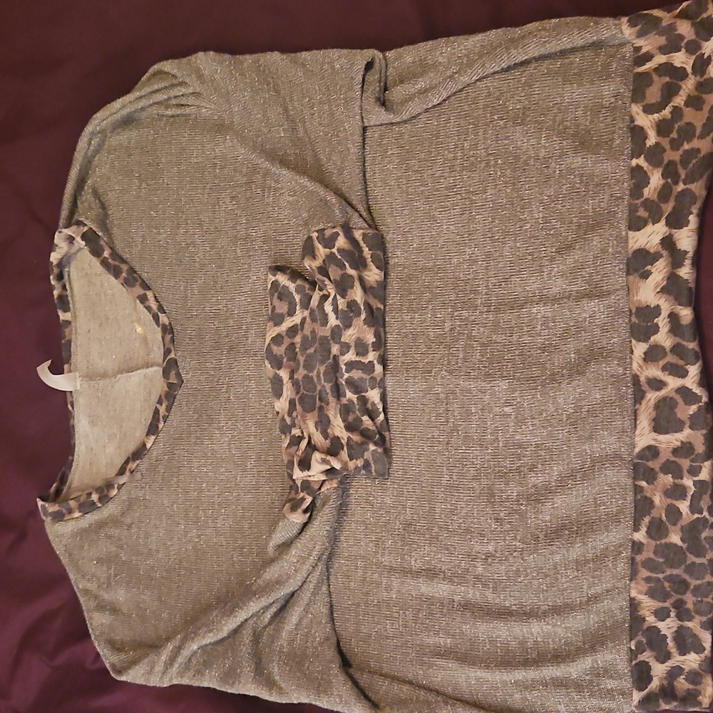 Honeyme Gray Sweater with Leopard Accents